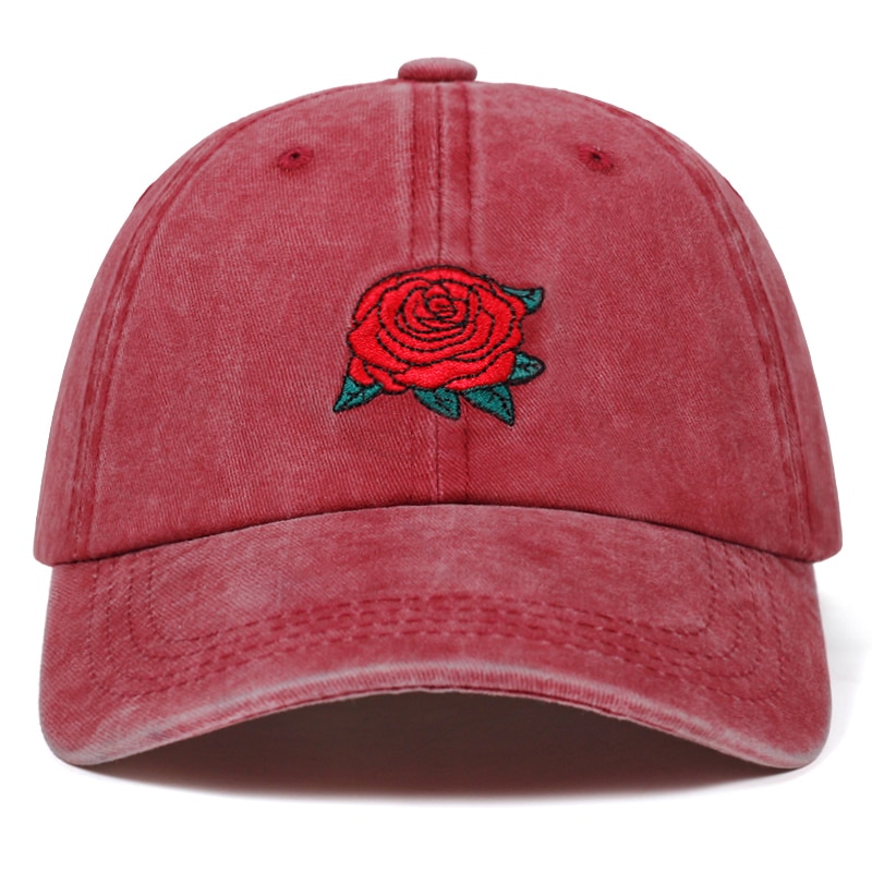 Vasket rose broderet baseballkasket 100%  bomulds hip hop hat mænds og kvinders far hatte justerbare udendørs kasketter