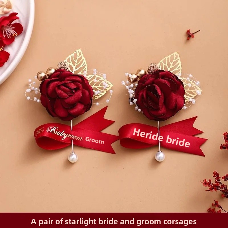 Bröllopsbukett emblem marskalkar och brudtärnor komplett set familj föräldrar gäster kavajslag blommor par exklusiv känsla: Orange