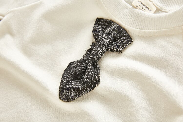 Lente herfstkleding kinderen jongens traliewerk pak stropdas t-shirt broek 3 stuks/sets kinderen baby katoenen kleding peuter casual kleding