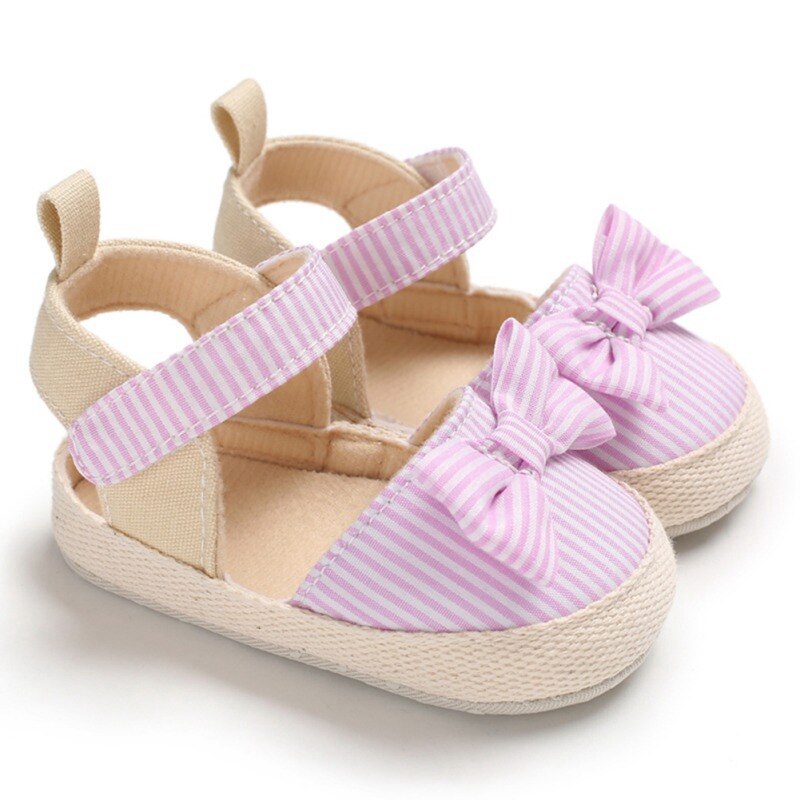 Baby Meisje Ademend Streep Patroon Anti-Slip Schoenen met Strik Casual Sneakers Peuter Zachte Zolen sandalen