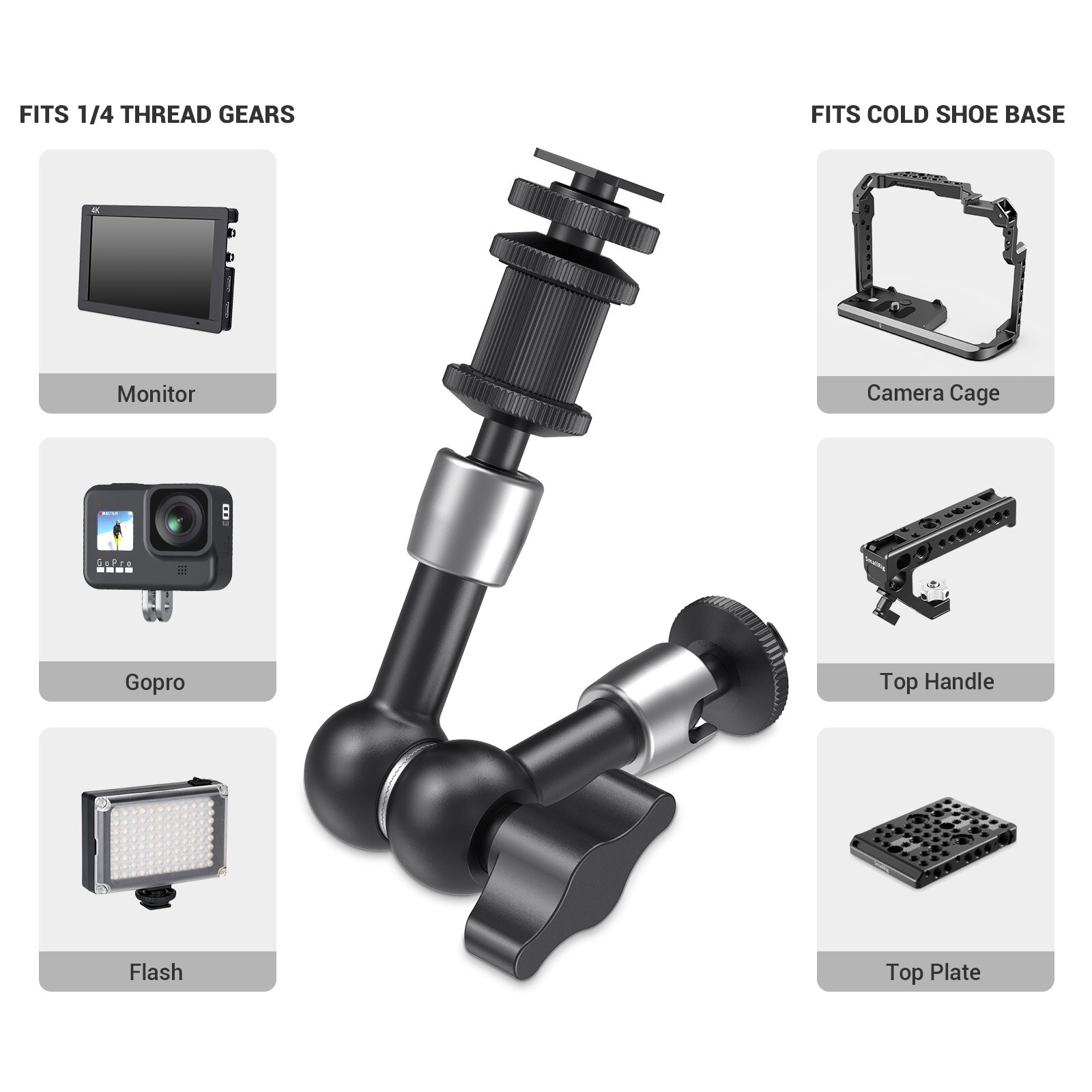 SmallRig Articulating Rosette Arm Max 7 Inches Long With Cold Shoe Mount And 1/4-20 Threaded Screw Adapter - 1497