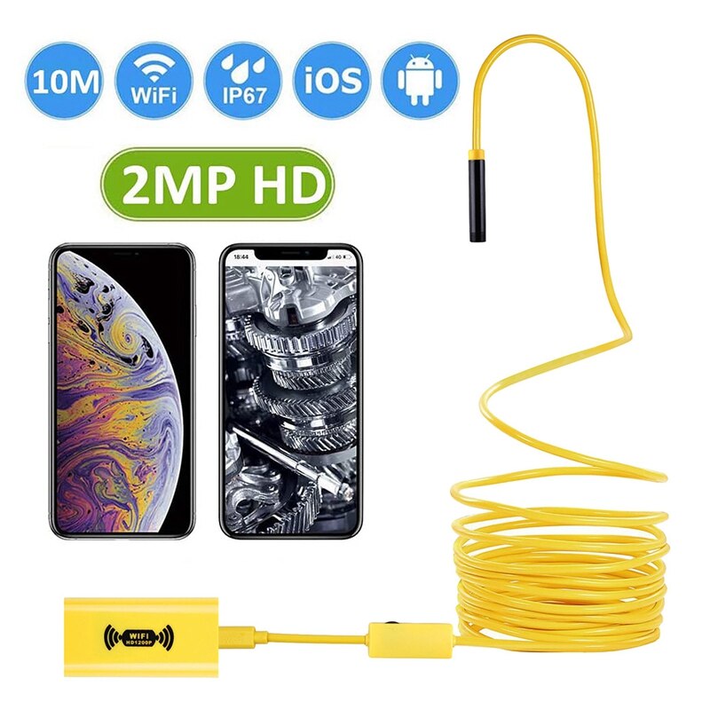 LanCo Wireless Endoscope, WiFi 1200P Inspection Camera with 8 LED Bulbs, IP68 Waterproof Borescope Hose Cable for Car/Pipeline/Air Conditioning, Inspection, 2 Metres