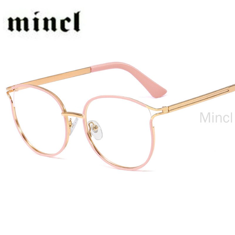 Frame Glasses Without Diopters Transparent Lens Optical Myopia Cat Metal Eyeglass Spectacle Frames For Women Men FML: pink
