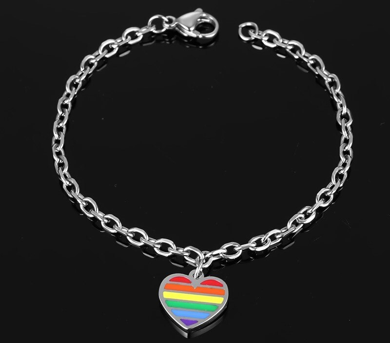 FXM LN39 jewelry for birthday rose many heart metal color titanium steel men's heart rainbow Bracelet