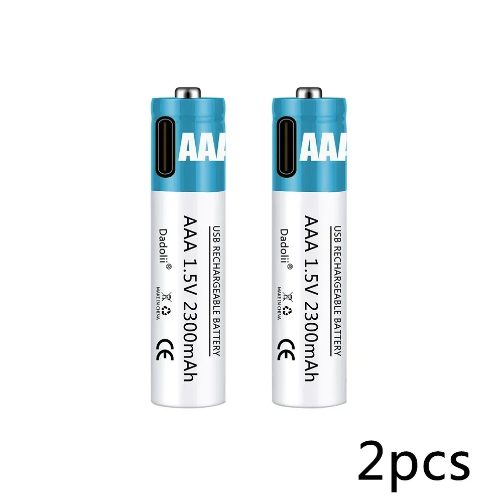 1.5v laddningsbara aaa-batterier, 2300 mah laddningsbart aaa-batteri, litiumpolymerbatteri, snabbladdning med usb-c-kabel: Grå