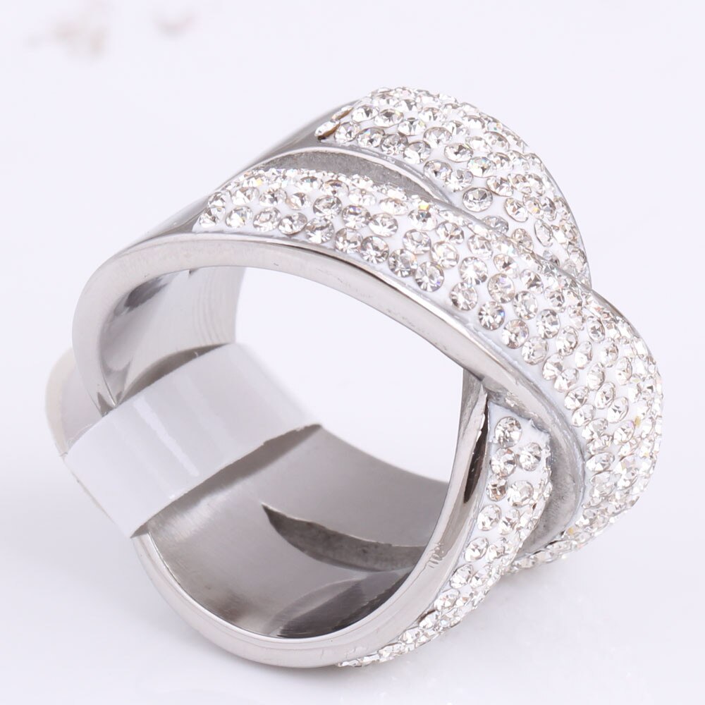 Moda jóias cruz anel com cristal pavimentado na moda de aço inoxidável cristais austríacos womens anéis para festa presente