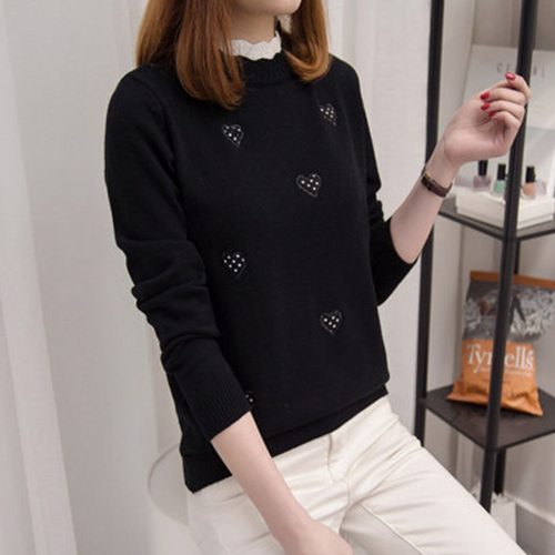 Suéter de cuello alto de punto tigena para otoño e invierno, jersey para mujer, bonito jersey bordado, jersey para mujer, jersey amarillo: Negro