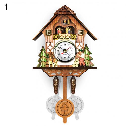Reloj de cuco de resina 3D hecho a mano de madera antigua nórdica, colgante de pared, llamada de pájaro, campana de tiempo, cronometraje, oscilación automática para niños Roo: 1