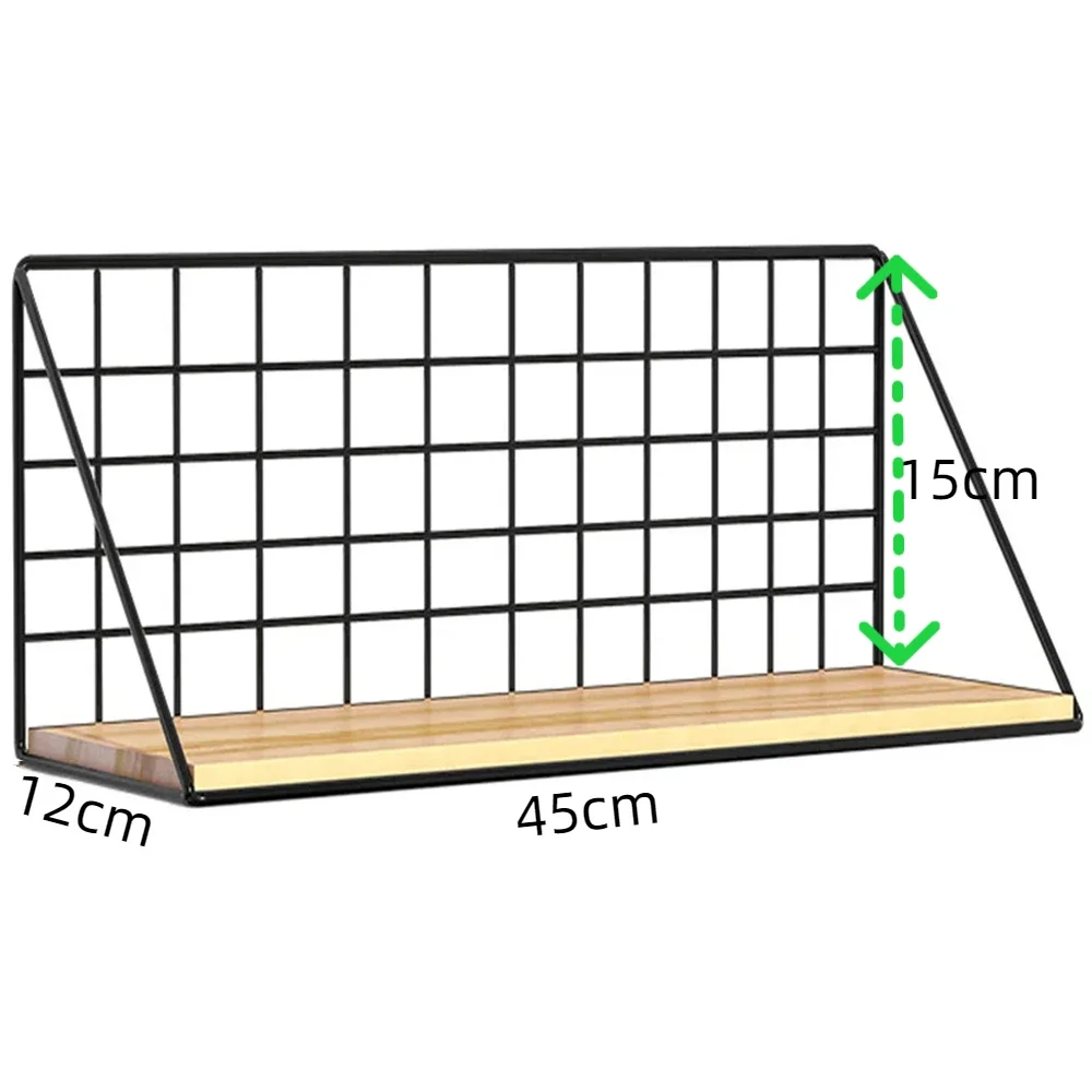 Floating Shelves Wall Mounted Rustic Wood Storage Display Shelf with Metal Wire Basket Hanging Shelf for Kitchen Office Bedroom: Red