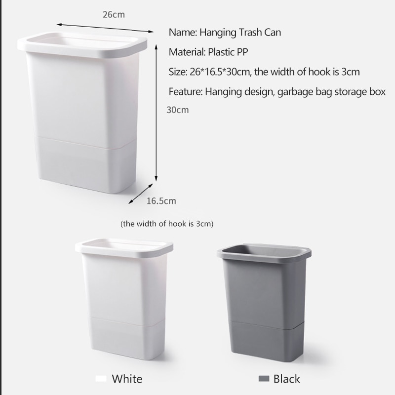 Baffect 12L Kitchen Trash Can for Cabinet Door Trash Bin Plastic Waste Bin with Garbage Bag Storage Box kitchen Compost Caddy