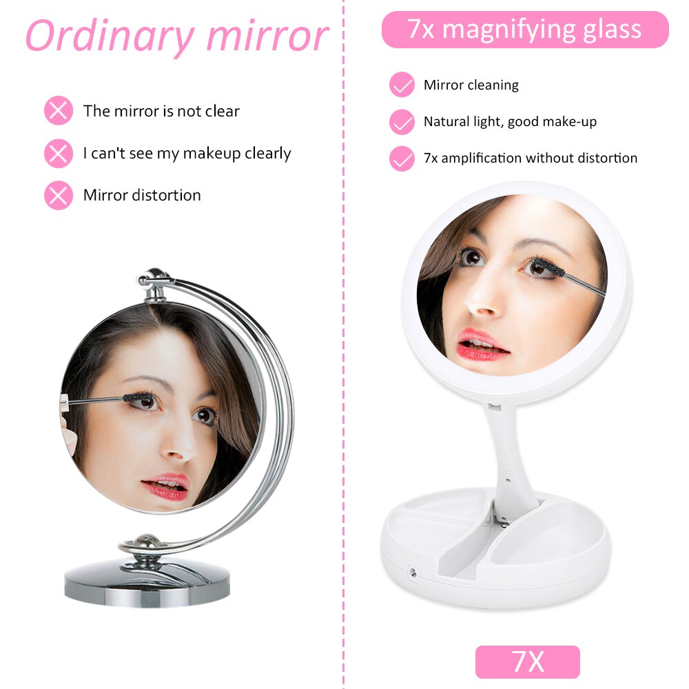 Foldable USB Charging or Battery Led Mirror Makeup White Vanity Cosmetic Mirror with Light 7X Magnifying Table Mirrors