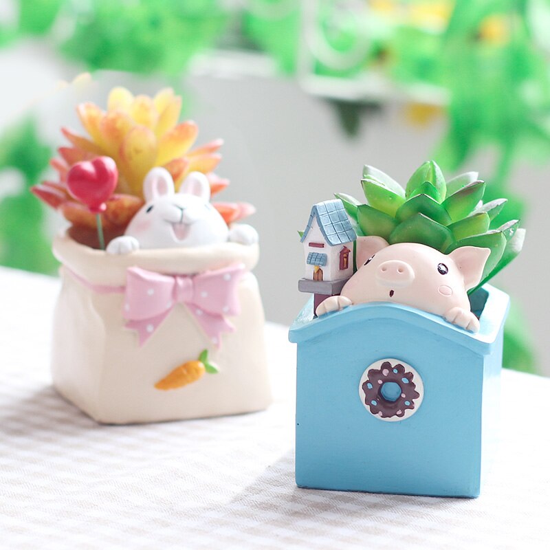 ROOGO de dibujos animados de plantador animal zakka mano artesanía flor kawaii macetas planta suculenta maceta decoración hogar