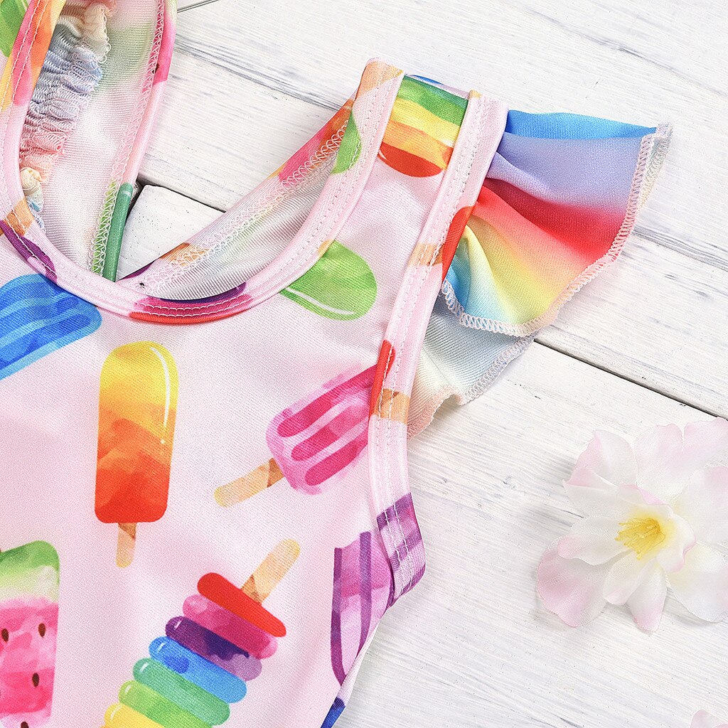 Toddler Baby Girls Bodysuit Swimwear Ice-cream Bikini Baby Girls Swimwear Summer Swimsuit Bathing Suit One-piece Beachwear