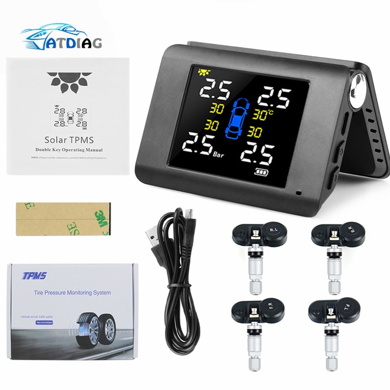 Original Solar TPMS Car Tire Pressure Alarm Monitor System Display Intelligent Temperature Warning Fuel Save with 4 Sensors tpms