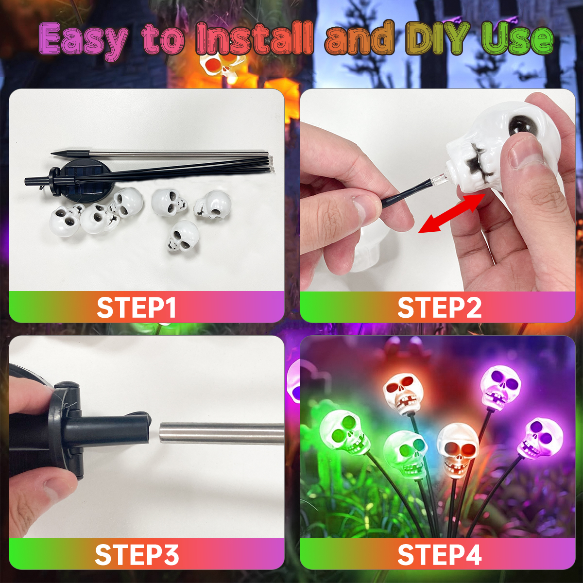 1/2pcs Halloween Solar Firefly Light LED Swaying Garden Landscape Light Sway By Wind Waterproof Path Lamp With Skull Solar light