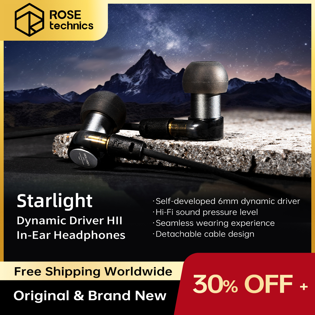 ROSESELSA Rose Technics Starlight Sound Positioning Game-Kopfhörer, kabelgebundene In-Ear-Kopfhörer, 3,5-mm-Kopfhörer mit abnehmbarem Kabel