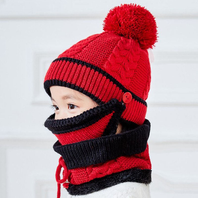 Barn varm mjuk funktionell hatt integrerad öron skydd student tjock vinter höst huvudbonader halsband hattar
