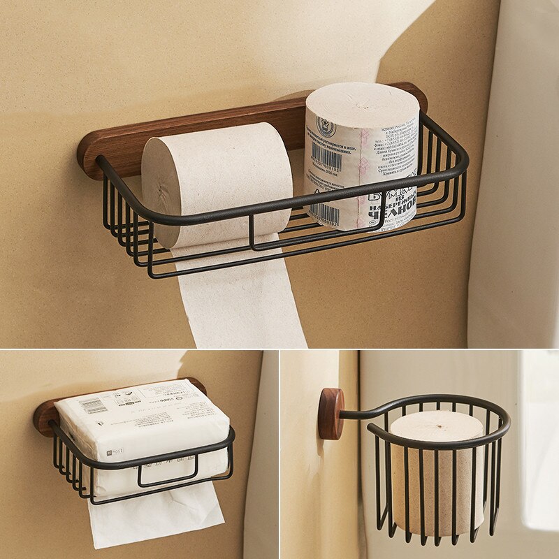 Toilet Tissue Box Gold Wood Roll Paper Holder Toilet Paper Holder Pasteable Toilet Paper Shelf Bathroom Accessories