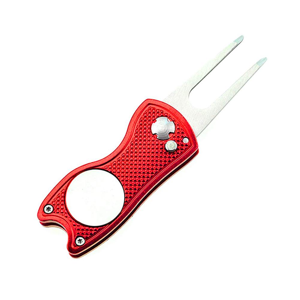 Golf Divot Tool Folding Golf Turf Tool with Pop Up Button and Magnetic Ball Maker