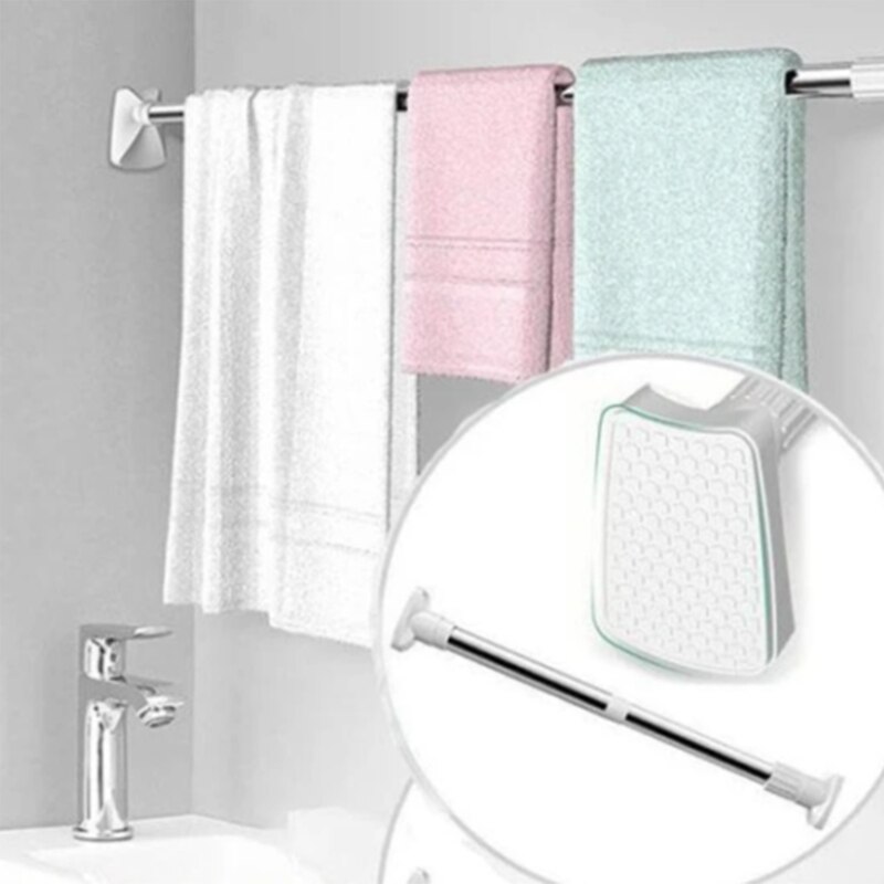 Telescopic Clothing Rod Punch-free Adjustable Shower Curtain Rods And Accessories Extendable Stainless Steel Simple Support Rod