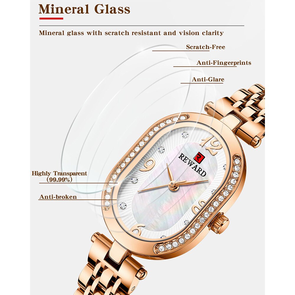 REWARD-Reloj de pulsera de oro rosa para mujer, relojes de cuarzo ultrafinos de lujo a la , correa de acero inoxidable, para mujer y Niña