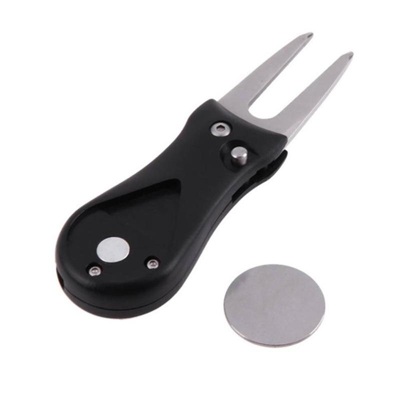 1pc Golf Spring Fork Golf Accessories Steel Repairing Turf Tool Switchblade Pitch Groove Cleaner Golf Pitchfork With Marker