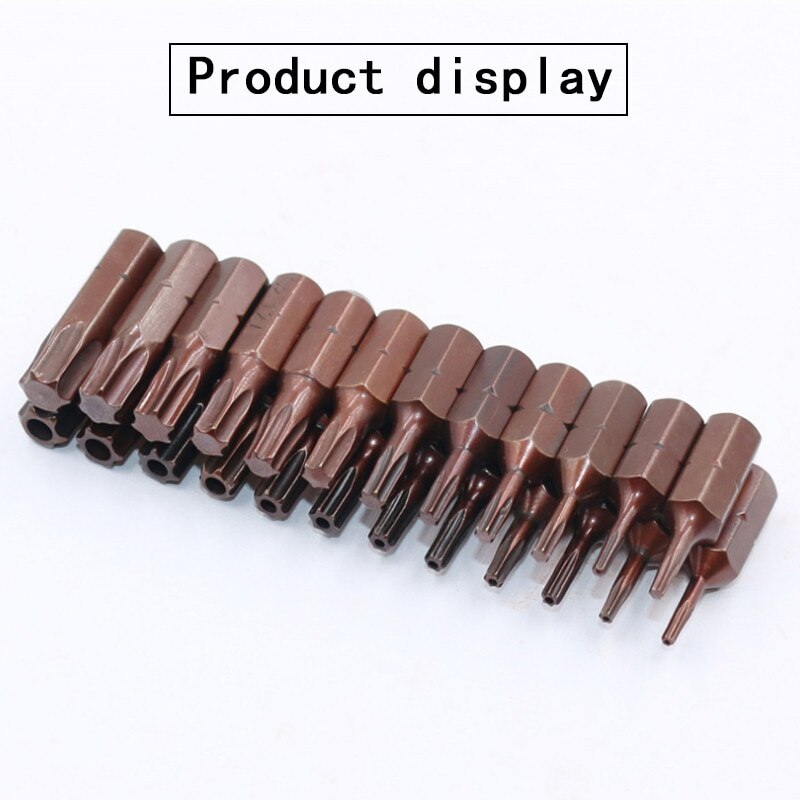 12PCS S2 Steel T6-T40 Magnetic Bit Set 25mm Security Tamper Proof Spanner Screwdriver Torx Star Hex Bit Universal Tool Parts