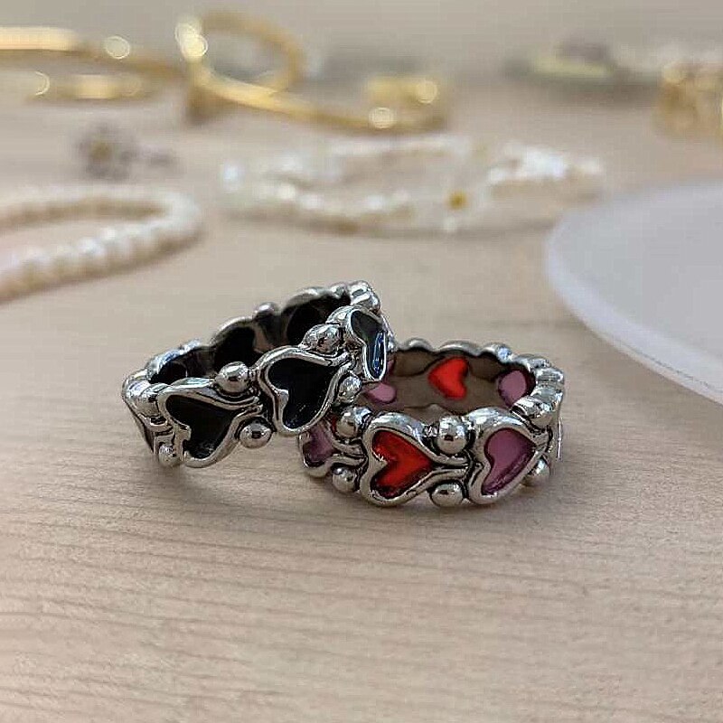Stile Punk in metallo che ripristina antichi modi è rosso e nero anello a catena anello anello anello donna gioielli da sposa regalo