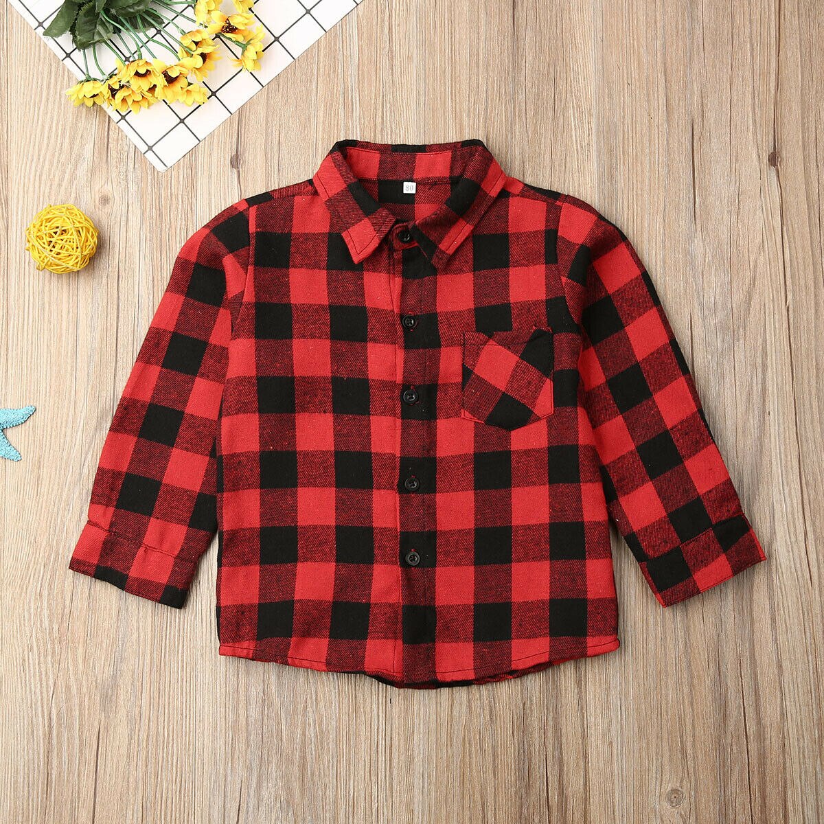 Kerst Plaid Lange Mouw Top Overhemd Jas Voor Peuter Baby Meisjes Jongens: Rood / 12m