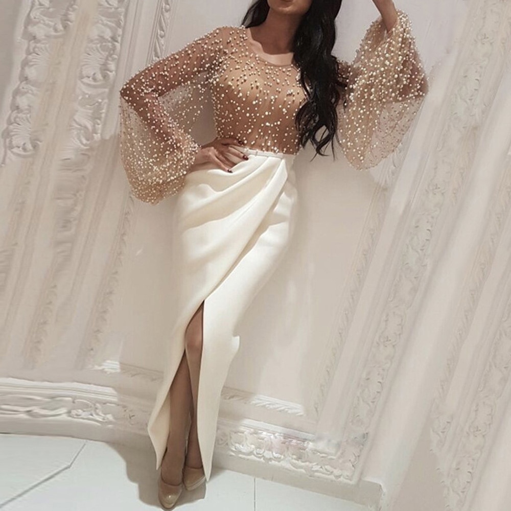 Western Style Dress Dress Chiffon Spring Autumn The Temperament Thin Split Round Neck Flared Sleeves: S