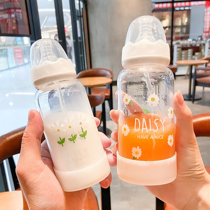 Verres de paille avec couvercle bouteille de lait en verre avec couvercle biberons et tasses pour enfants vaisselle tourisme bouteille en verre avec couvercle