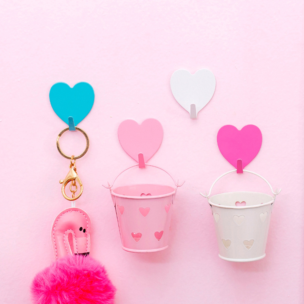 Gancho de pared para puerta de habitación de niños, adhesivo romántico en forma de corazón de hierro, limpieza de cocina, 4 Uds.