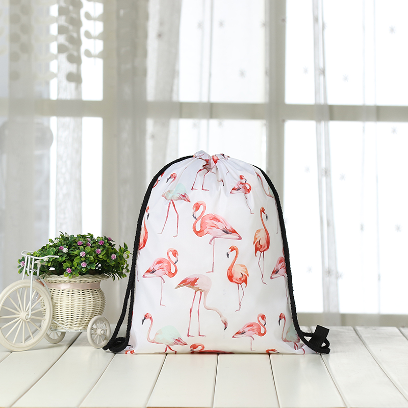 drawstring Backpack drawstring bag Women 3D printing travel softback men Casual bags unisex drawstring shoulder Flamingo