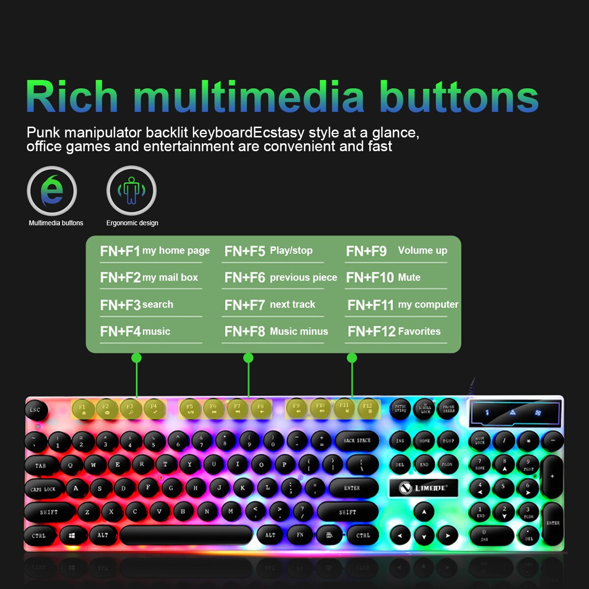 ANKNDO Punk USB Wired Keyboard 104 Keys LED Gaming Mechanical Keyboard With RGB Backlight Axis For PC Laptop Desktop Gamer