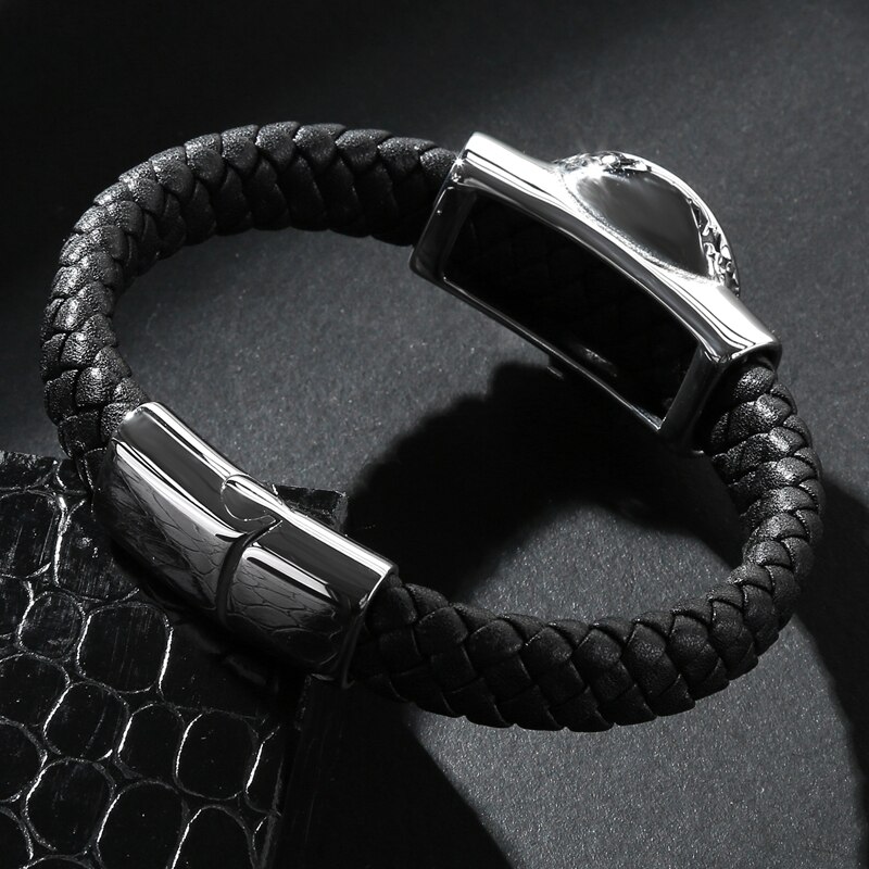 Trendy Egypte Schedel Armband Lederen Rvs Eenvoudige Bangle Mannelijke Collocatie Punk Manchet Sieraden