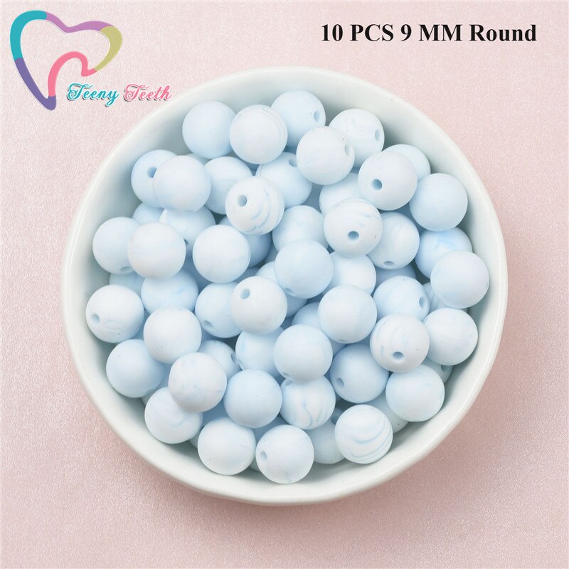 Teeny zęby 10 sztuk nowy marmur niebieski 12-15MM kulki silikonowe do ząbkowanie naszyjnik dziecko koraliki do żucia gryzak BPA bezpłatne luźne koraliki: 10 PCS 9 MM Round