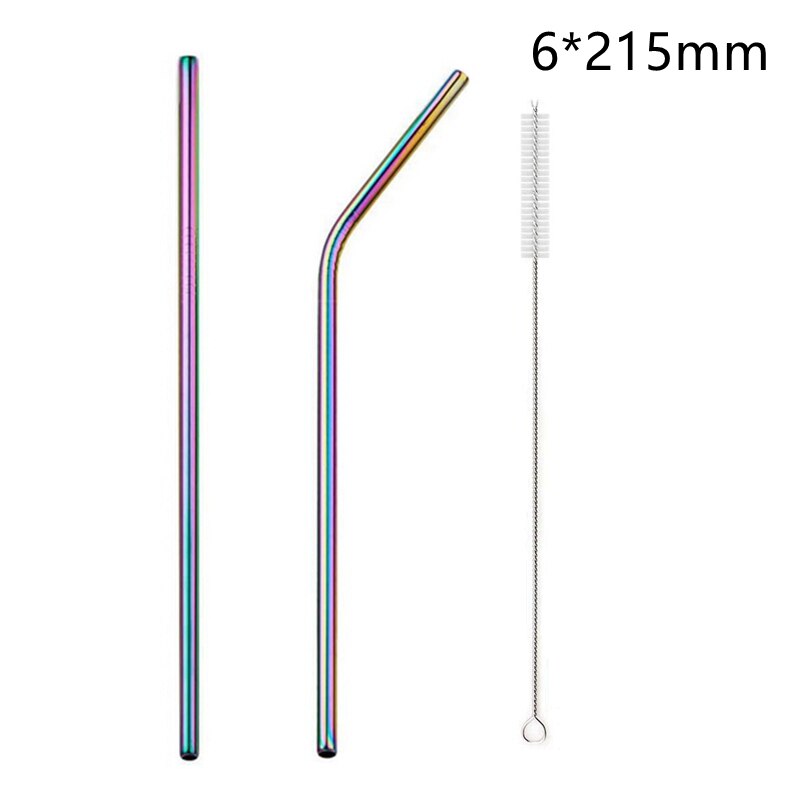 1 stücke Wiederverwendbare Trinken Stroh 304 Edelstahl Stroh 12mm Breiten Metall Strohhalme einstellen Milchshake blasiert Tee Stroh mit reiniger Pinsel: 6mm 2PC Regenbogen