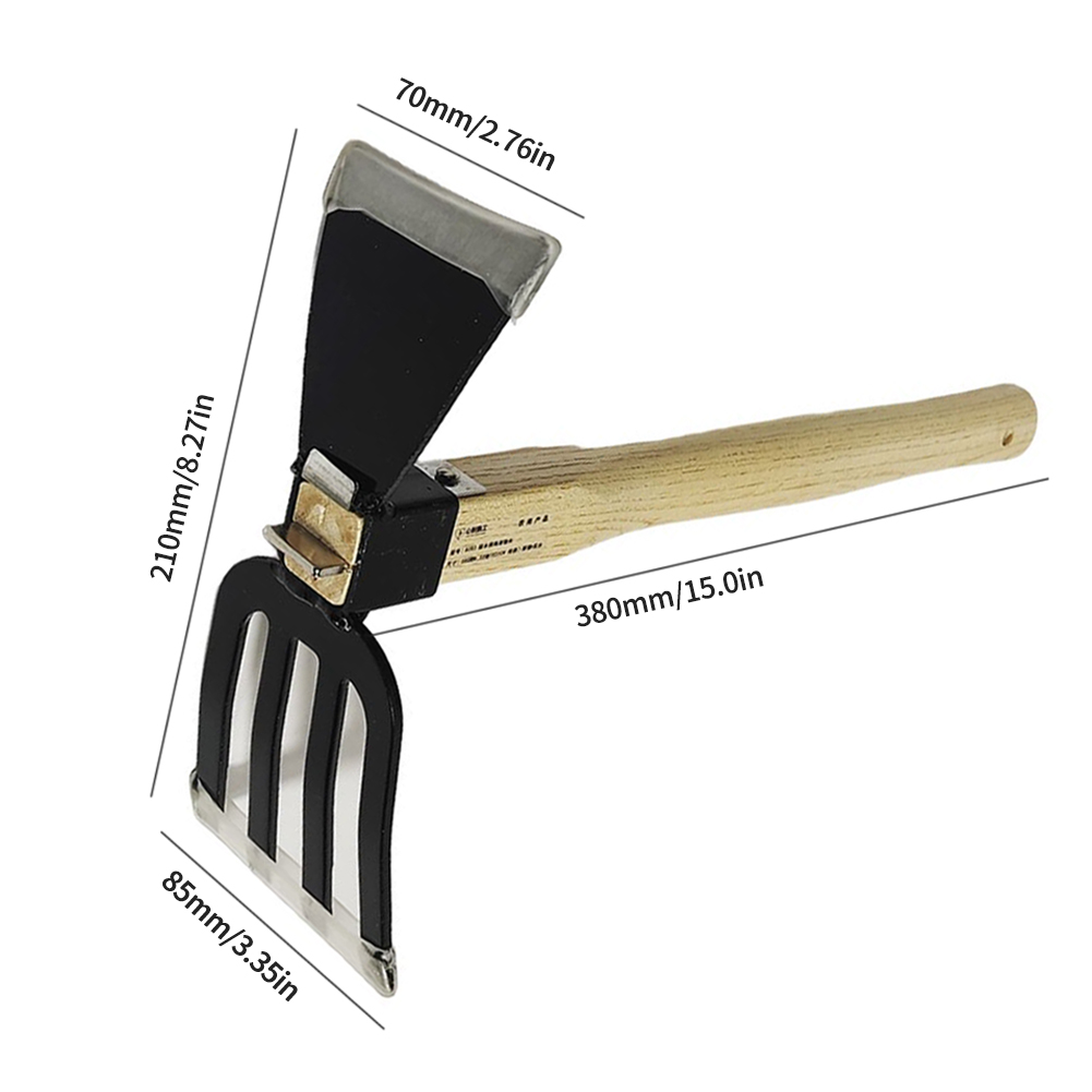 Garden Rake Cultivator with Wooden Handle Dual-purpose Hoe Mini Hoe and Cultivator for Digging Weeding Gardening and Cultivating
