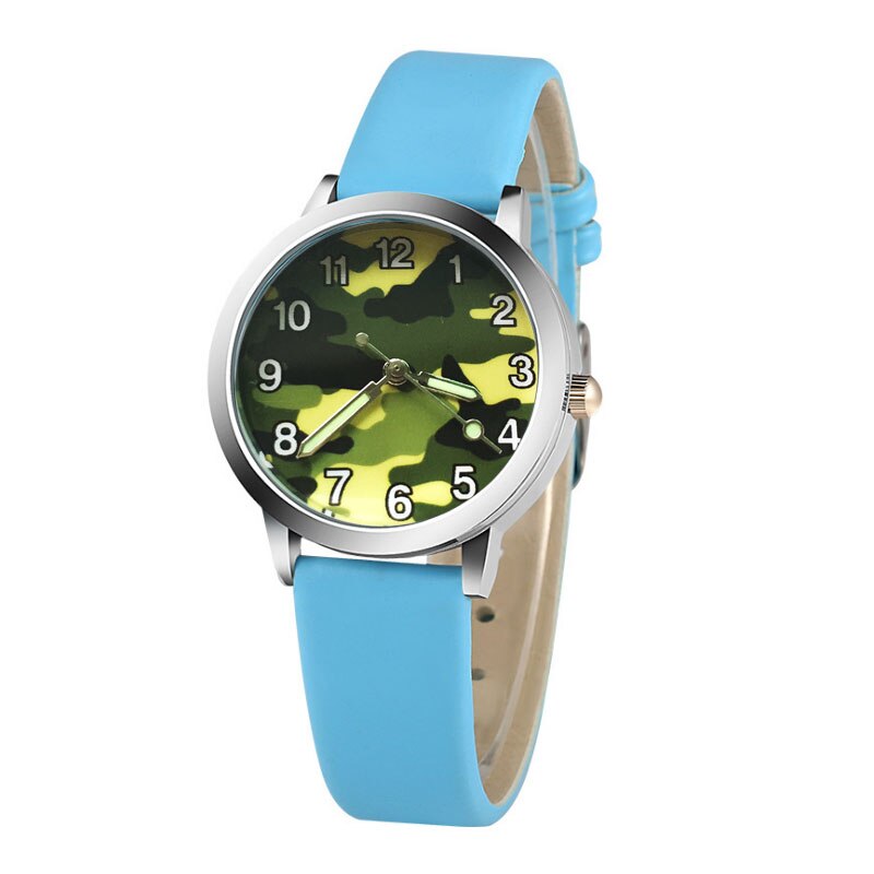 6 kleuren Klassieke Digitale Meisje Jongen Dames Horloge Kind Quartz Horloge Camouflage Print kinderen Horloge Klok kids horloges: Sky Blue