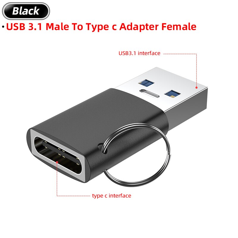 Adattatore USB C 3.1 USBA maschio a USB tipo C femmina tipo-c adattatore USBC OTG per Laptop connettore auricolare Samsung Xiaomi 10: black