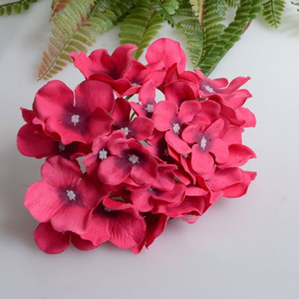 Flores artificiais da seda da flor do buquê da hortênsia com haste livre para o presente da decoração do casamento da casa jan88: Rose Red