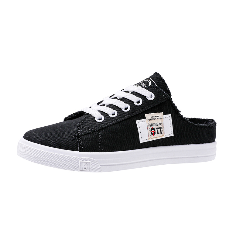 Pantofole di tela da donna, scarpe basse casual, con cordoncini, bianche, per la primavera e l'estate, 2024 zapatos de mujer: Black / 35