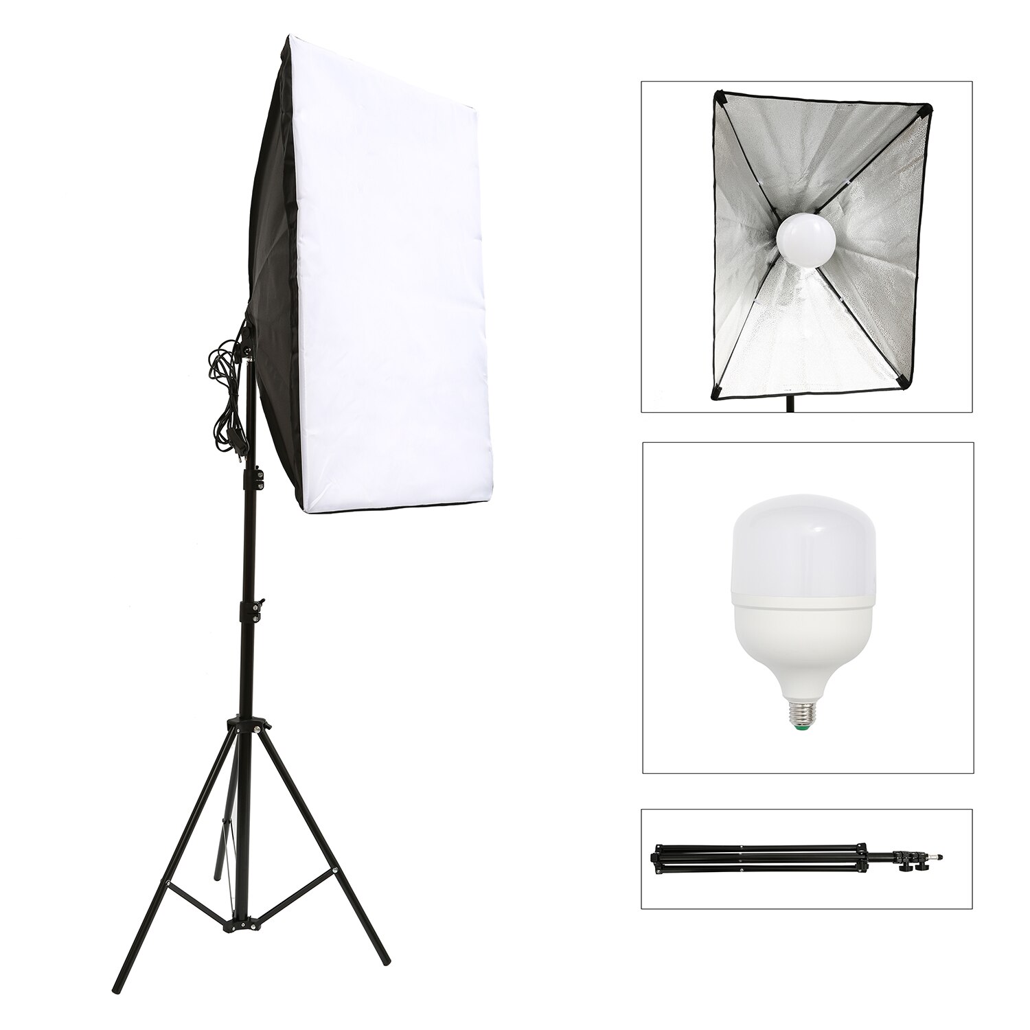 Photography Lighting 2m Light Tripod stand +50*70CM Photo Studio Softbox +50W Dimmable LED lamp Bulb For Camera Phone Shooting