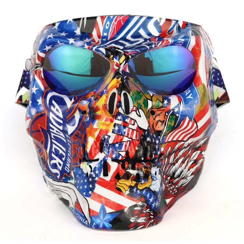 Cool skull motorcycle face Mask with Goggles Detachable modular Goggles Mask for Vintage open face Motorcycle Helmet Moto Casco