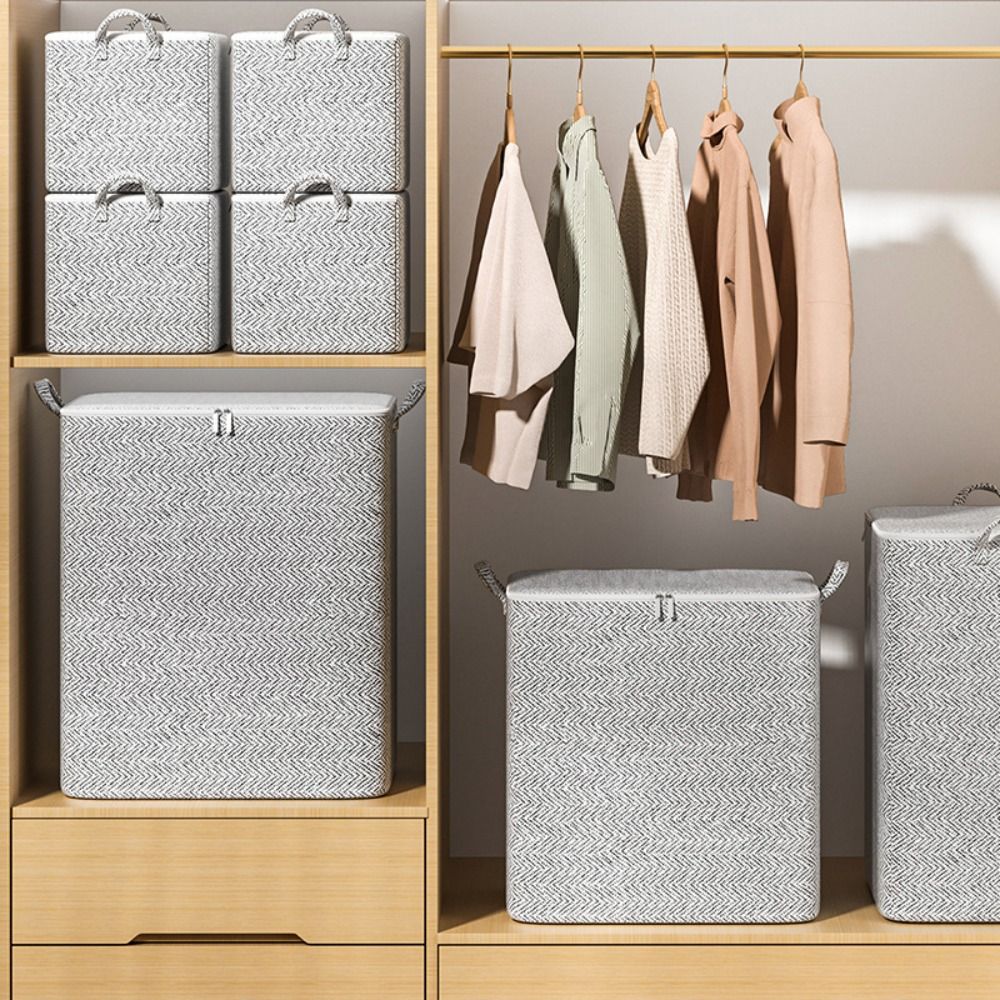 30/110/150/220L Non-woven Quilt Storage Bag with Lids Zipper Foldable Clothes Quilt Bins Container Large Capacity Dust-proof Bag
