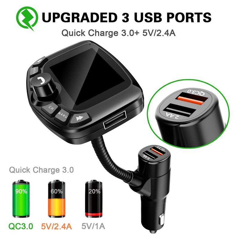 Bluetooth Fm-zender Voor Auto 1.8Inch Scherm Draadloze Radio Adapter Handsfree Car Kit Met QC3.0 & 5V2.4A Opladen