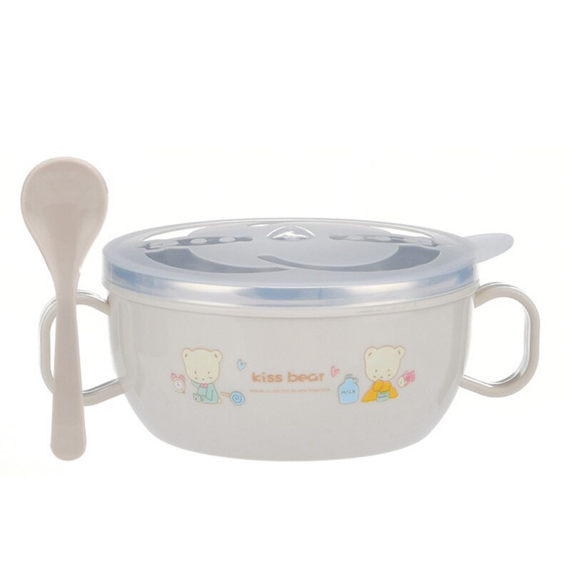 Cuenco de acero inoxidable sin BPA para bebé, juego de cuchara aislante, vajilla para niños, cuenco de comida con estampado de dibujos animados: M