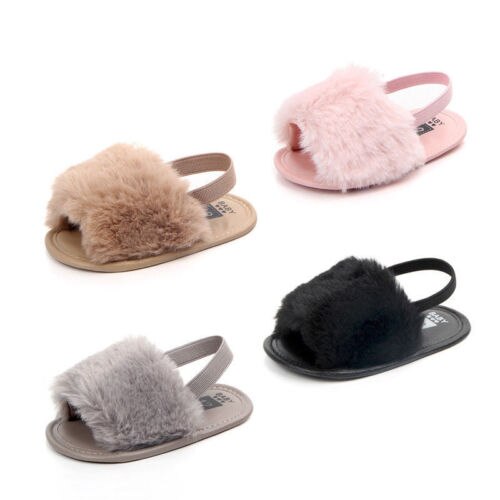 Infant Toddler Baby Girls Girls Soft Sole Shoes Casual Prewalker Summer Fluffy Faux Fur Flat Villi Princess Shoes