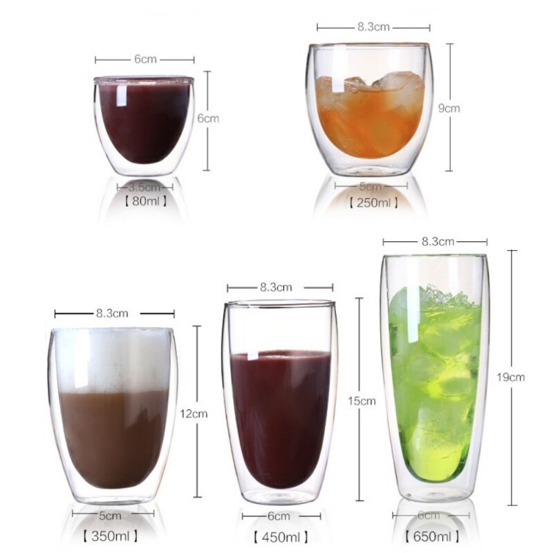 Dubbele Muur Handgemaakte Glas Hittebestendig Koffie Drinken Cup Geïsoleerde Clear Glas Drinkware