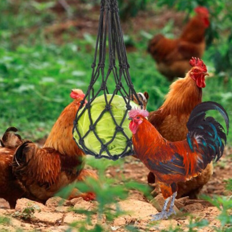 Bolsa de red para verduras y pollos, soporte colgante para aperitivos, comedero, herramienta de alimentación para gallinas, pato, aves grandes